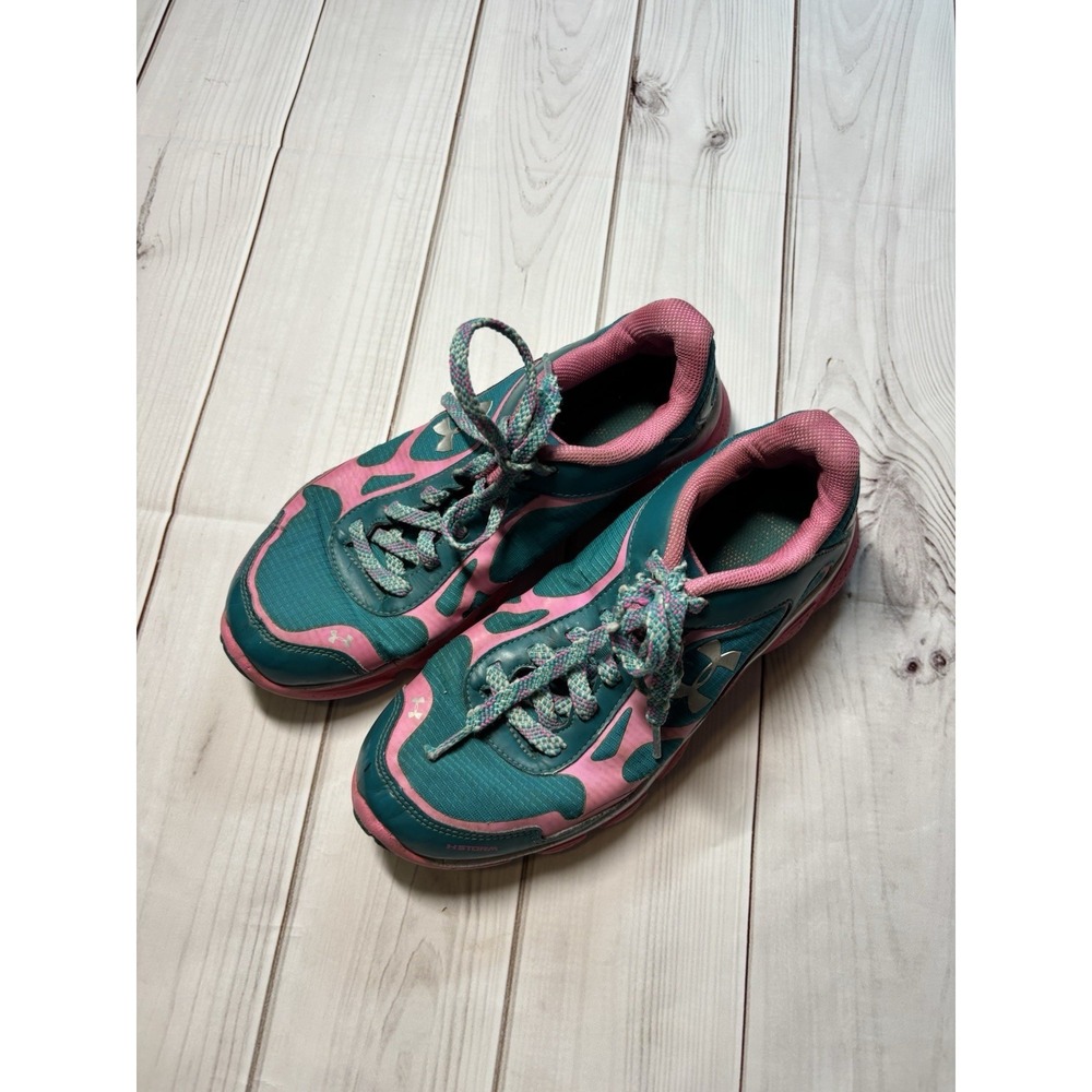 Kids Under Armour Teal Pink Sneakers Multicolor Laces 6.5 y